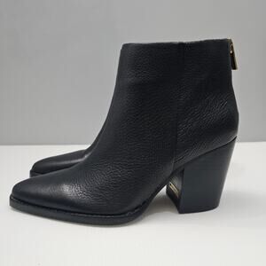 NEW Vince Camuto Polleah Ankle Bootie Womens 8.5 Black Leather Zip Block Heel